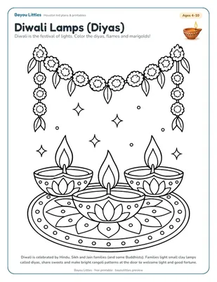 Preview of the Diwali diya & rangoli coloring printable