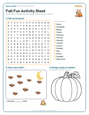 Preview of the Fall fun activity sheet printable