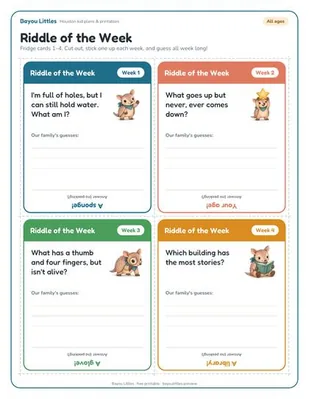 Preview of the Riddle of the week fridge cards printable